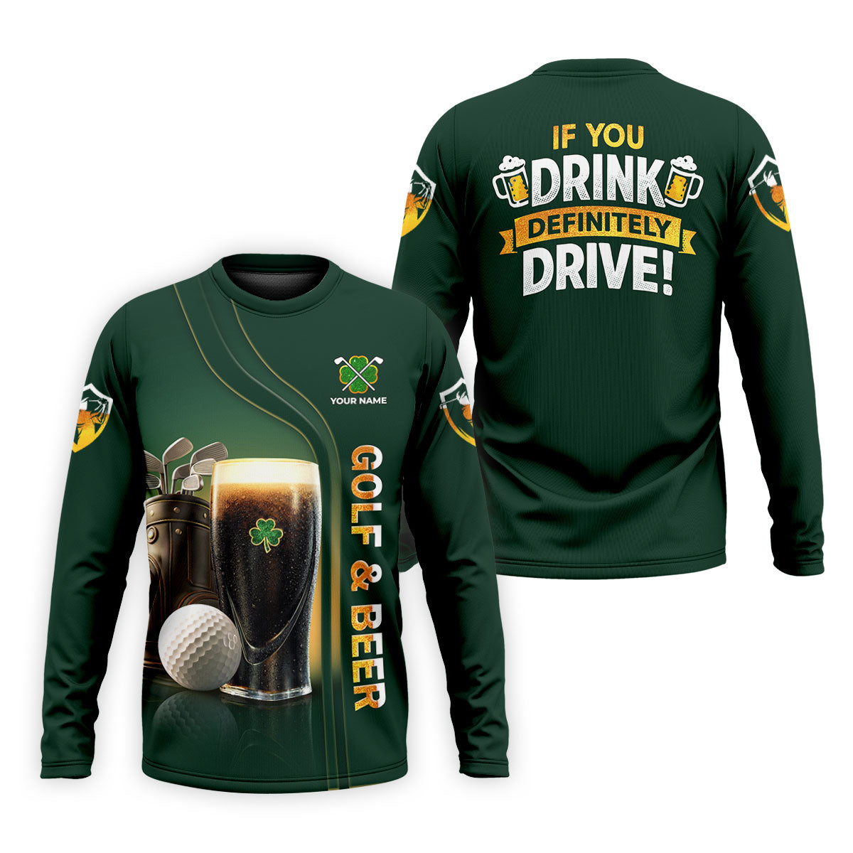 If You Drink Definitely Drive Golf And Beer Black Beer St Patrick's Day Green Golf Tops For Men, Golf Shirts For Men