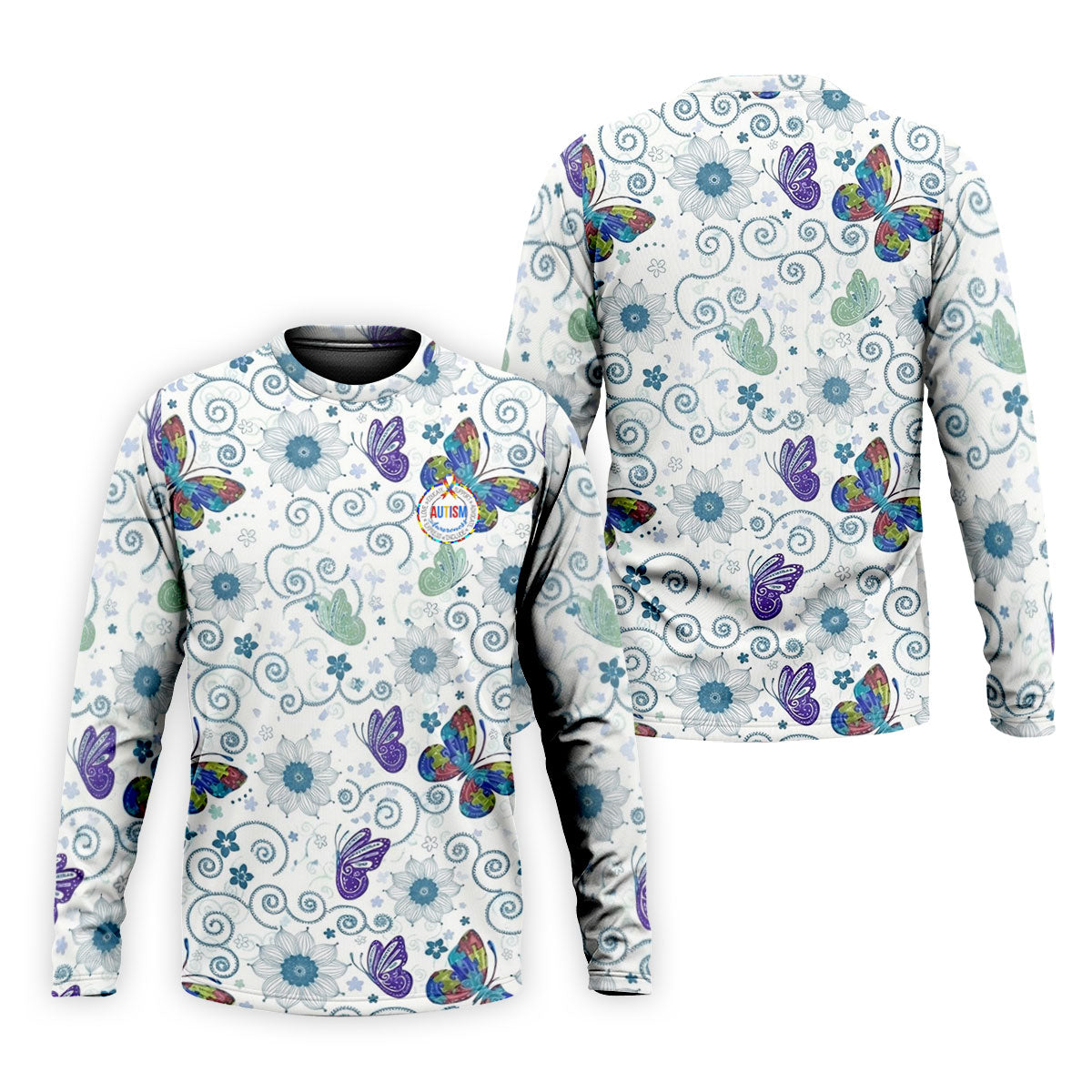Autism Awareness Flower And Butterfly Puzzle Ribbon Men's Golf Shirt, Polo ShirtFor Men