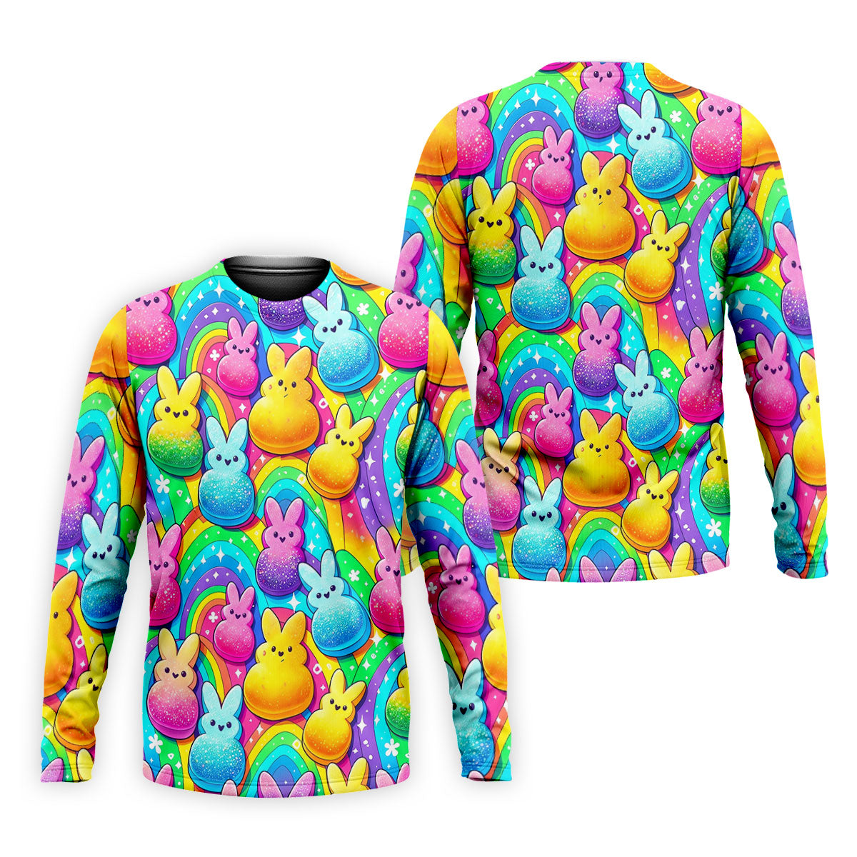 Colorful Easter Peeps Rainbow Pattern Golf Shirts For Men, Cute Golf Outfit, Polo ShirtFor Men