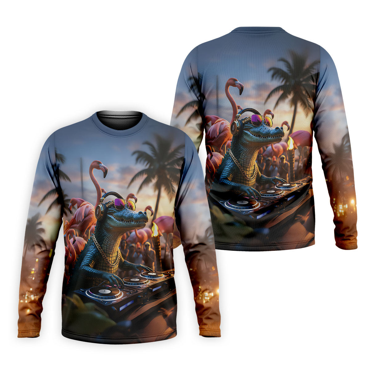 Funny Crocodile DJ Mardi Gras Festival Flamingo Golf Shirt, Polo ShirtFor Men, Golf Shirts For Men