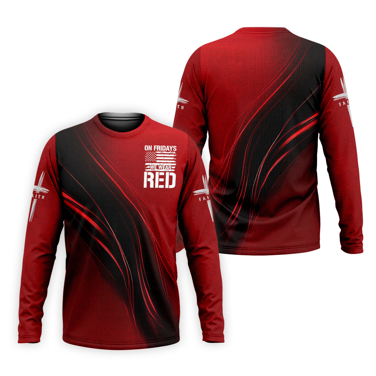 On Friday We Wear Red Faith Cross Red Black Gradient Patriotic Golf Shirt, 250 Years Polo Shirt Men