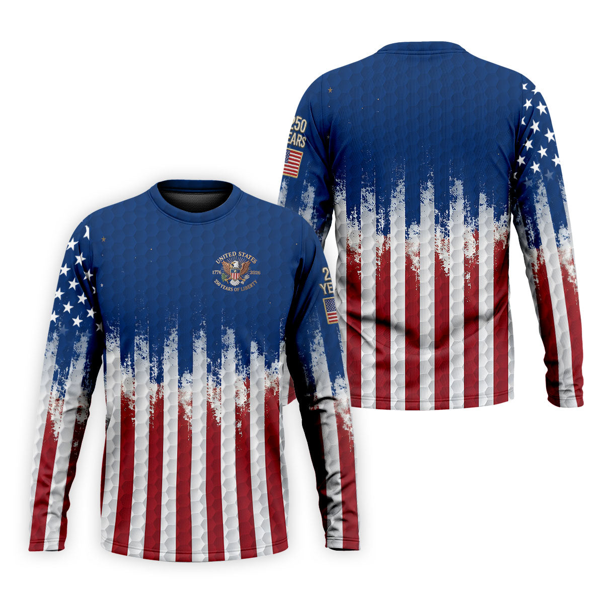 250 Years Of Liberty Distressed American Flag Golf Shirt, Patriotic 4th Of July Golf Shirts For Men