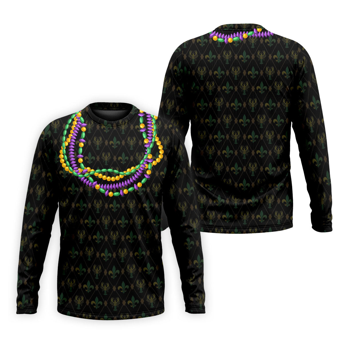 Mardi Gras Beads Chain Crawfish Fleur De Lis Black Golf Shirt, Polo ShirtFor Men, Golf Shirts For Men