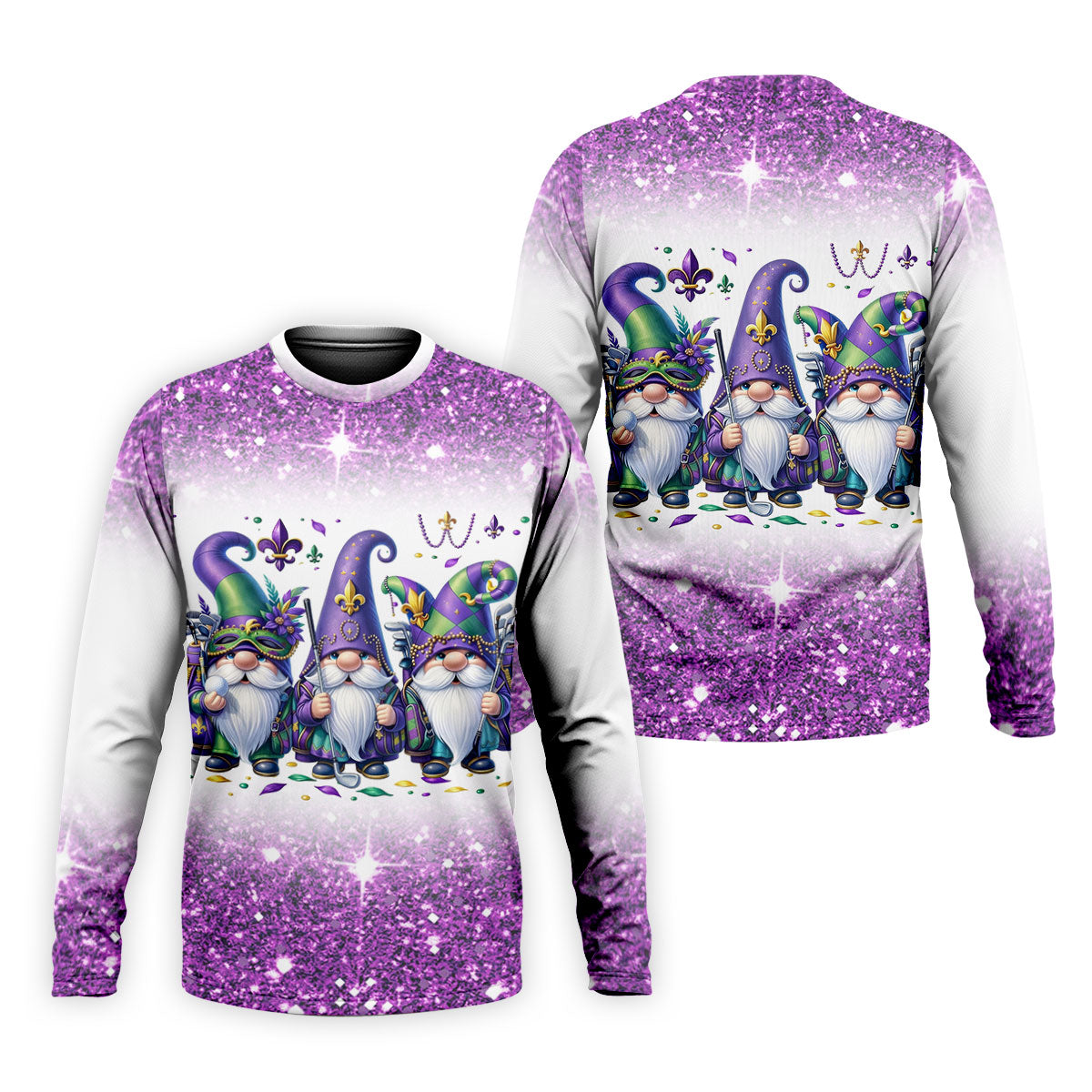 Mardi Gras Gnomes Fleur De Lis Glitter Effect Golf Tops For Men, Polo ShirtFor Men, Golf Shirts For Men