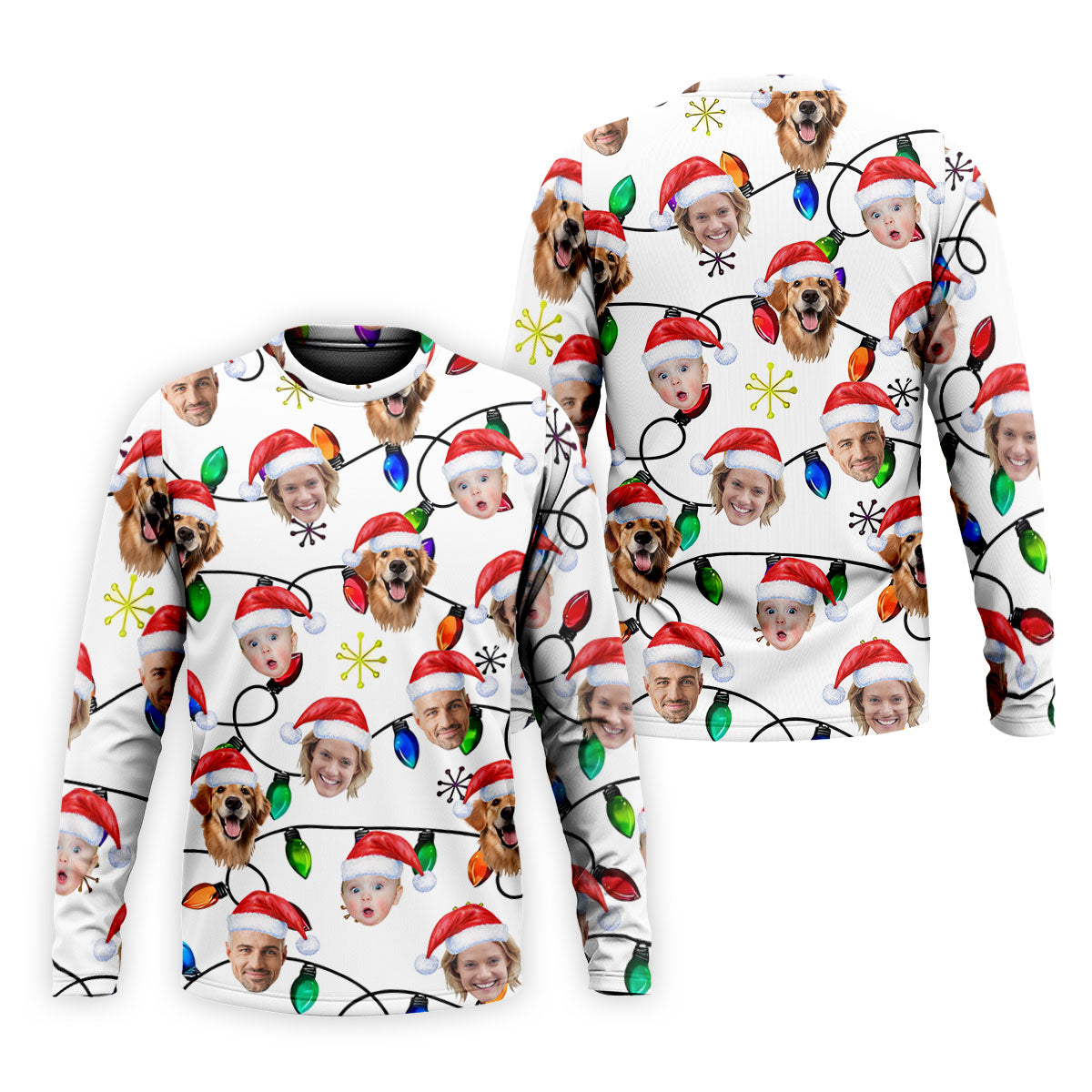 Custom Family Portrait Christmas Lights Pattern Men's Golf Polo Shirtristmas Golf Shirt, Golf Gift For Men