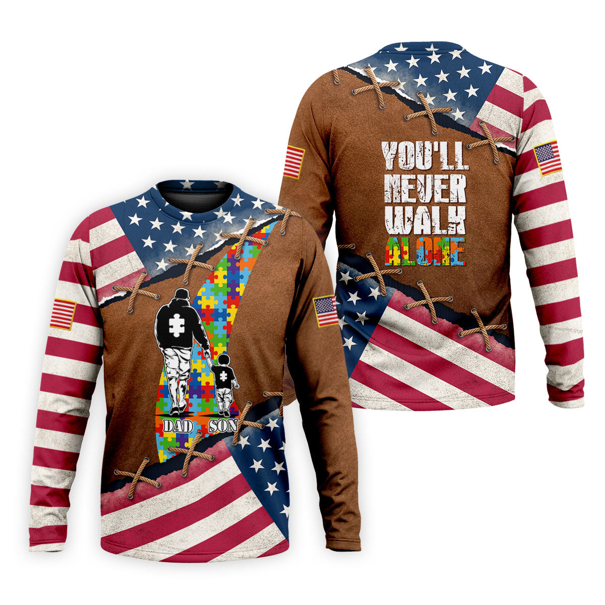 You'll Never Walk Alone Autism Awareness Patriotic Golf Shirt, Golf Shirts For Men, Golf Gift For Dad