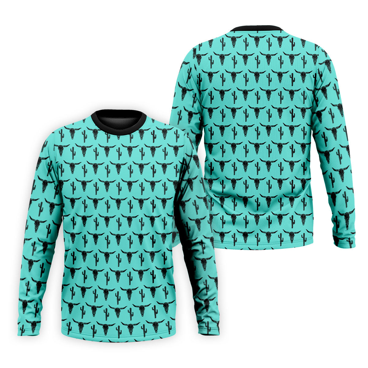 Longhorn Cow Skull Western Theme Peacock Blue Golf Tops For Men, Polo Shirtor Men, Golf Shirts For Men