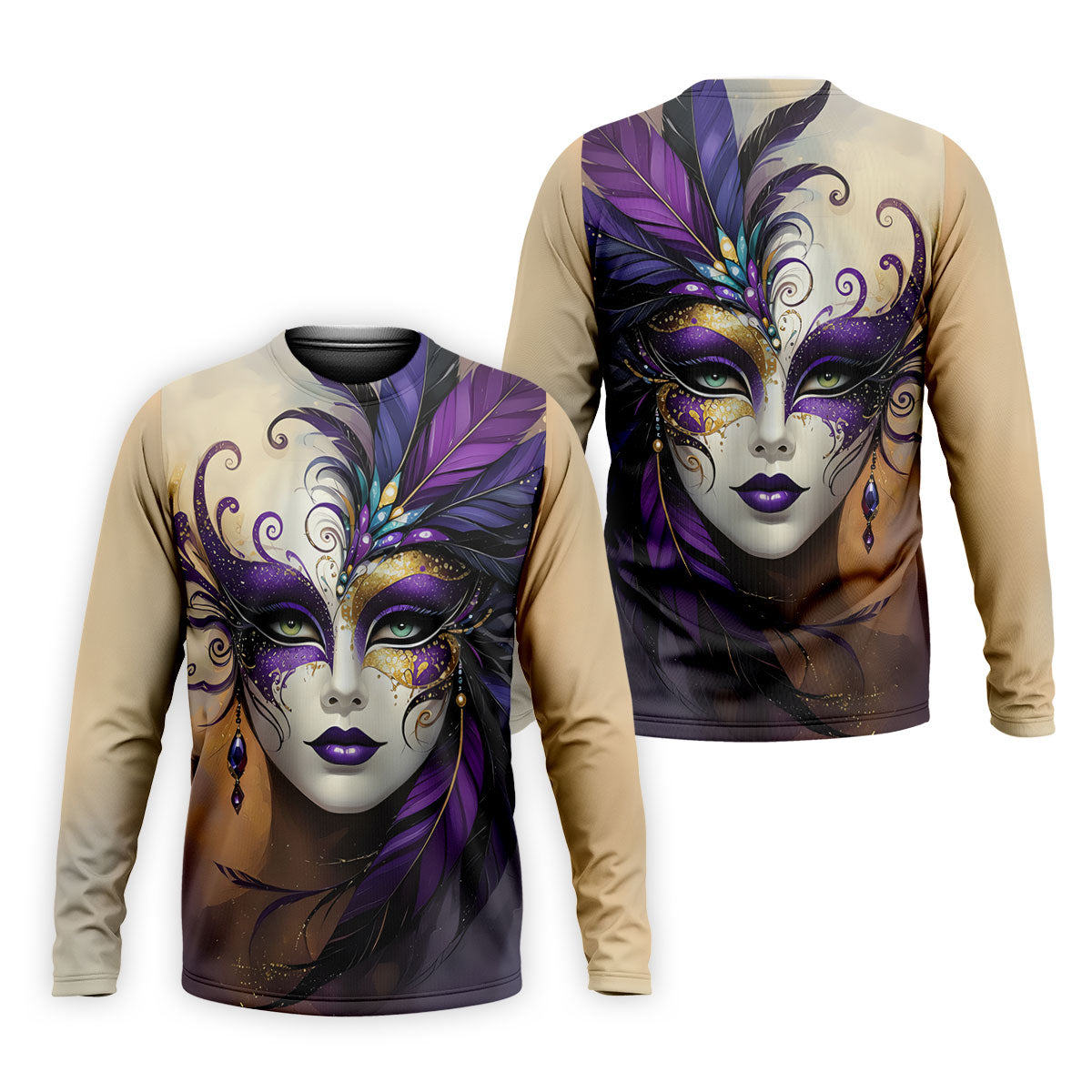 Feather Mask Mardi Gras Golf Shirt, Purple And Beige Golf Shirts For Men, Polo ShirtFor Men