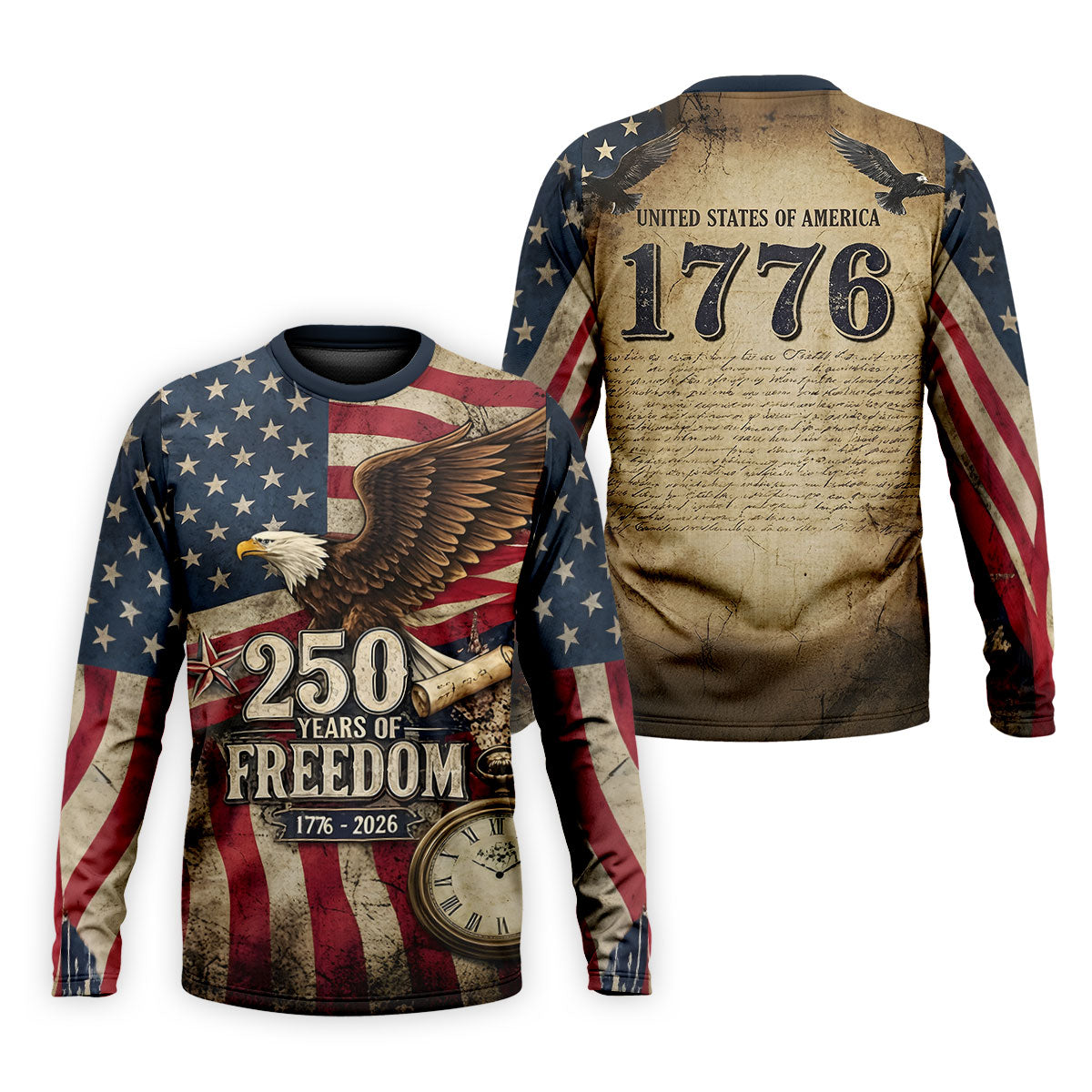 250 Years Of Freedom US Bald Eagle Retro US Flag Golf Tops For Men, Patriotic 4th Of July Golf Shirts For Men
