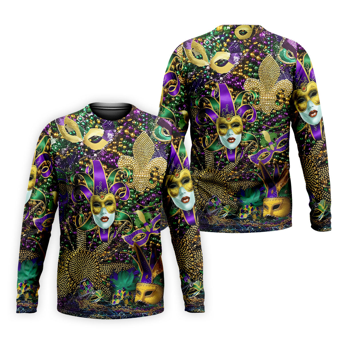 Jester Mask Purple Green Gold Fleur De Lis Beads Mardi Gras Golf Shirt, Golf Shirts For Men, Polo ShirtFor Men