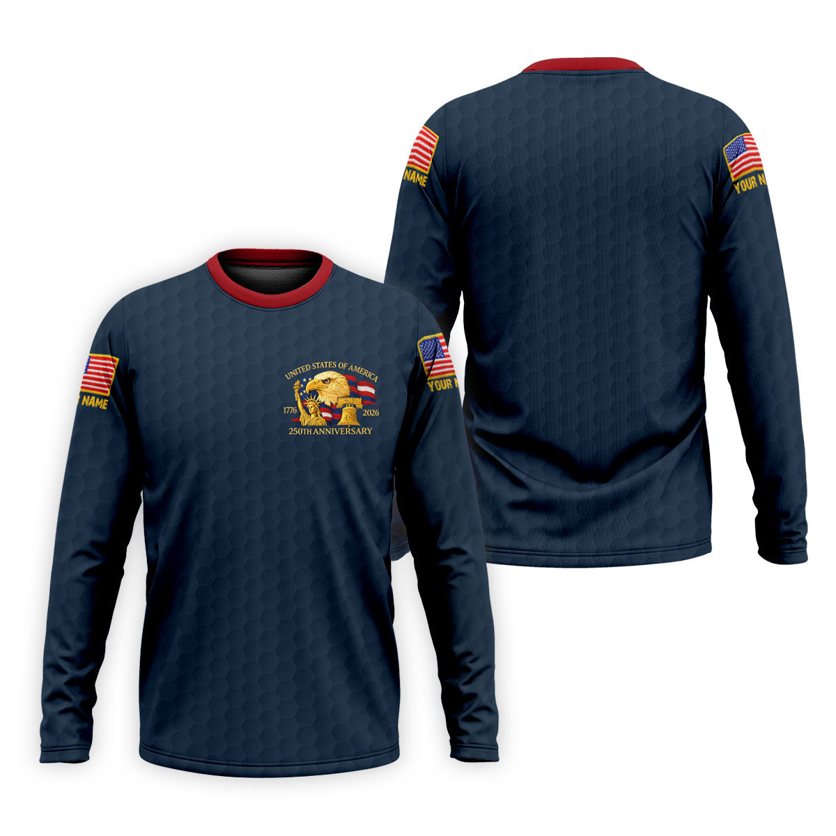 United States 250th Anniversary Patriotic Eagle Navy Custom Golf Shirts, 4th Of July Golf Shirts For Men