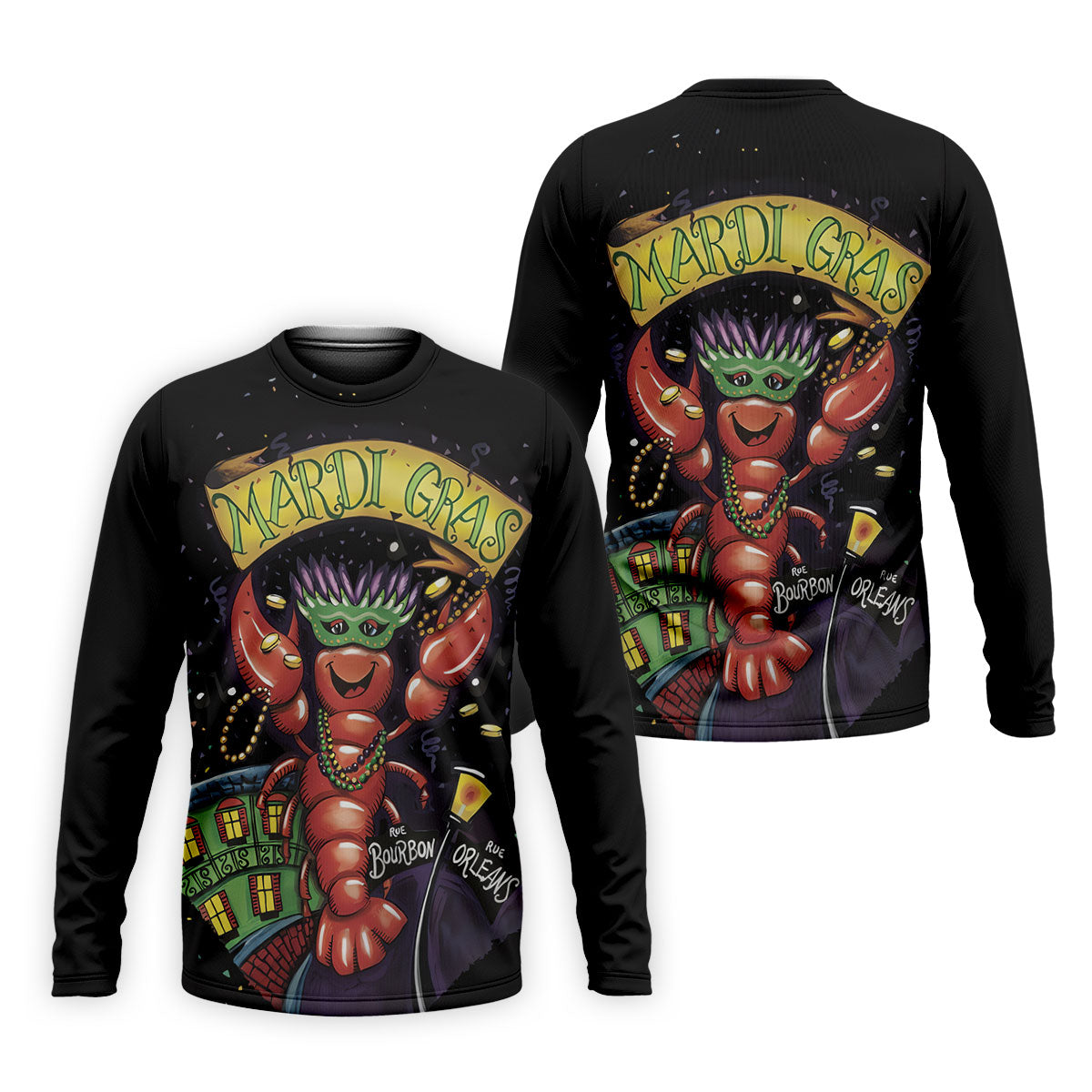 Mardi Gras Crawfish Rue Bourbon Black Golf Shirt, Polo ShirtFor Men, Golf Shirts For Men