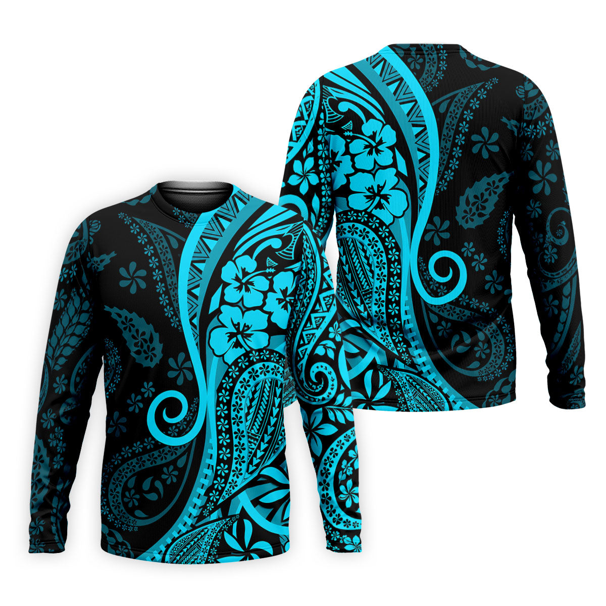 Island Tribal Golf Shirt, Blue Hawaiian Hibiscus Polo, Polo Shirts For Men