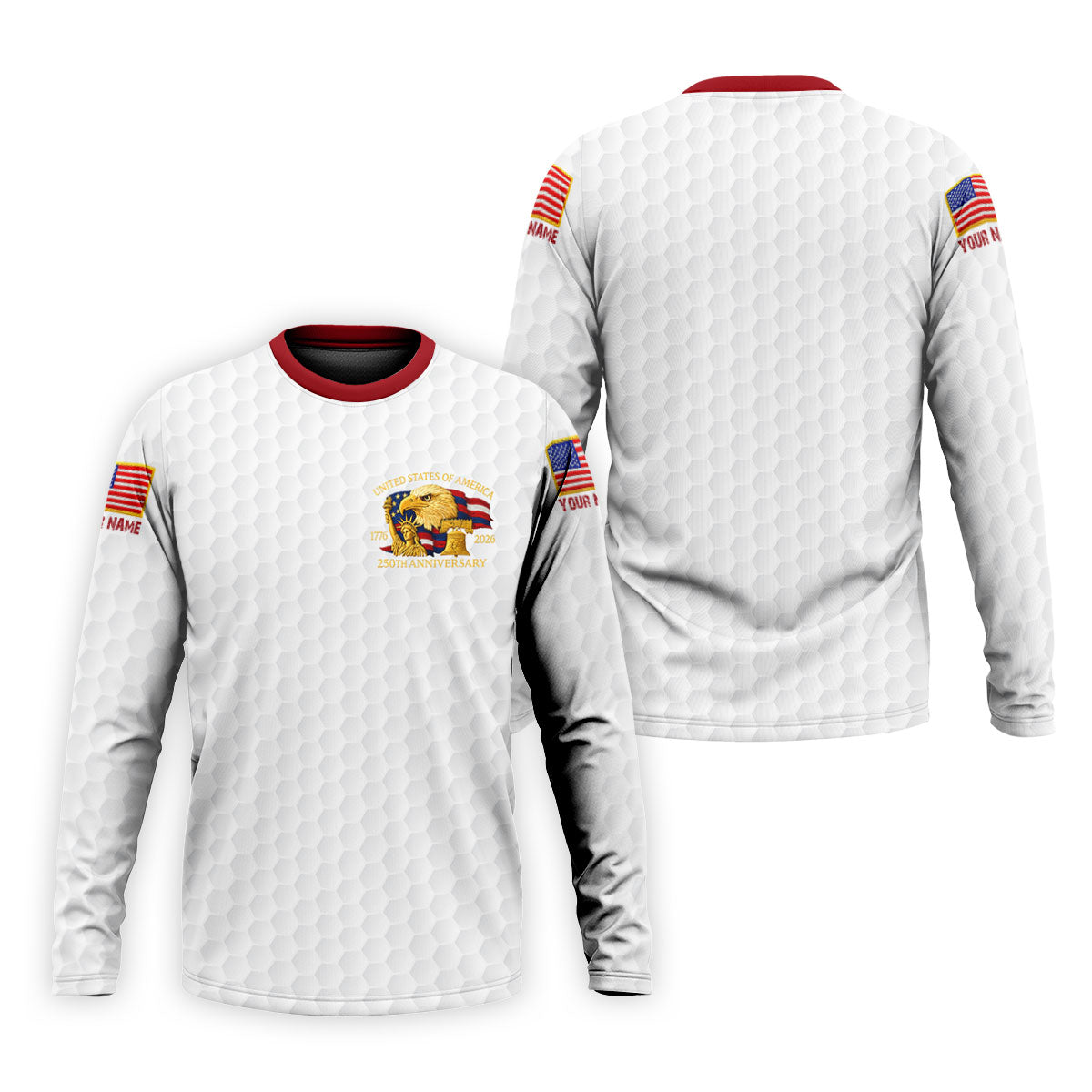 United States 250th Anniversary Patriotic Eagle White Custom Golf Shirts, 4th Of July Golf Shirts For Men