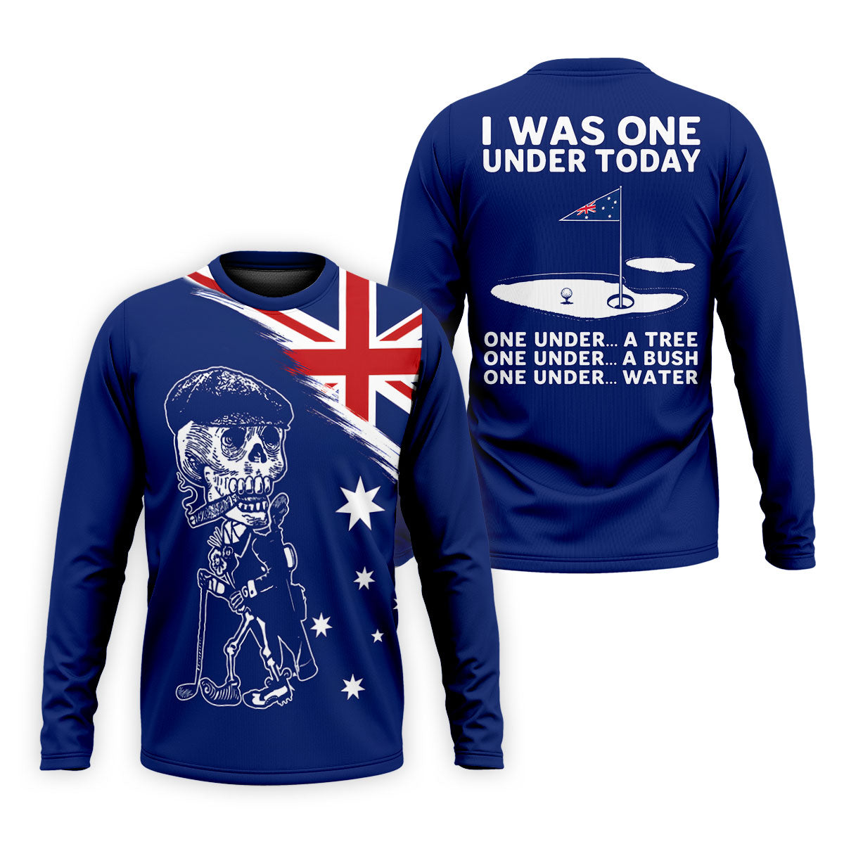 I Was One Under Today Skeleton Golfer Australia Flag Print Golf Tops For Men, Polo Shirtor Men