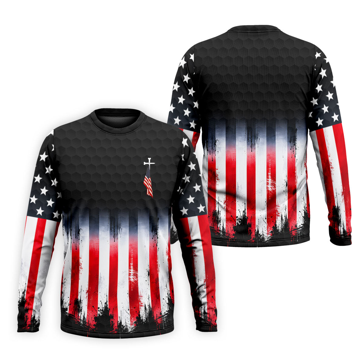 Faith Cross American Flag Patriotic Golf Ball Pattern 4th Of July Golf Shirt, 250th Anniversary Golf Shirts For Men
