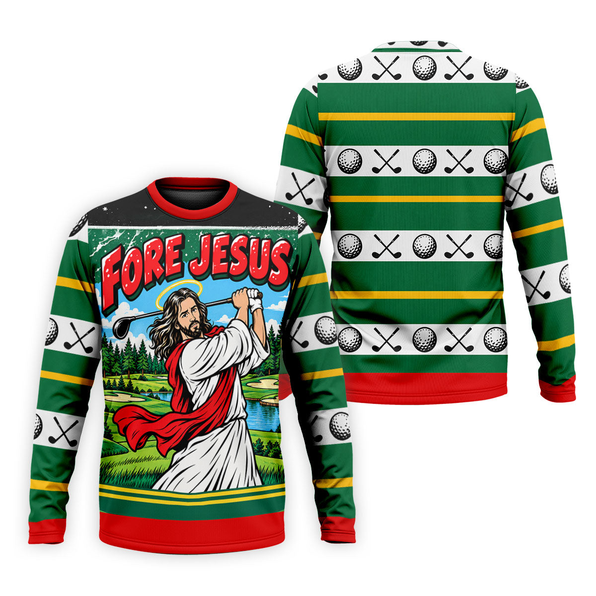 Fore Jesus Golf Swing Christmas Golf Shirt, Mens Golf Apparel, Mens Golf Clothing
