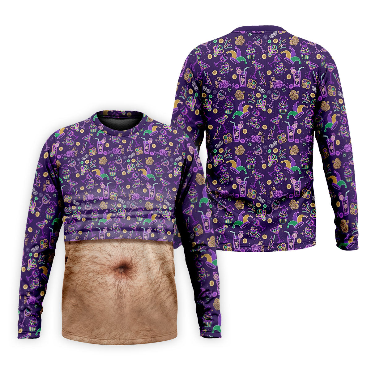 Purple Green Gold Mardi Gras Food Funny Tummy Golf Shirts For Men, Men's Funny Golf Shirts, Polo ShirtFor Men