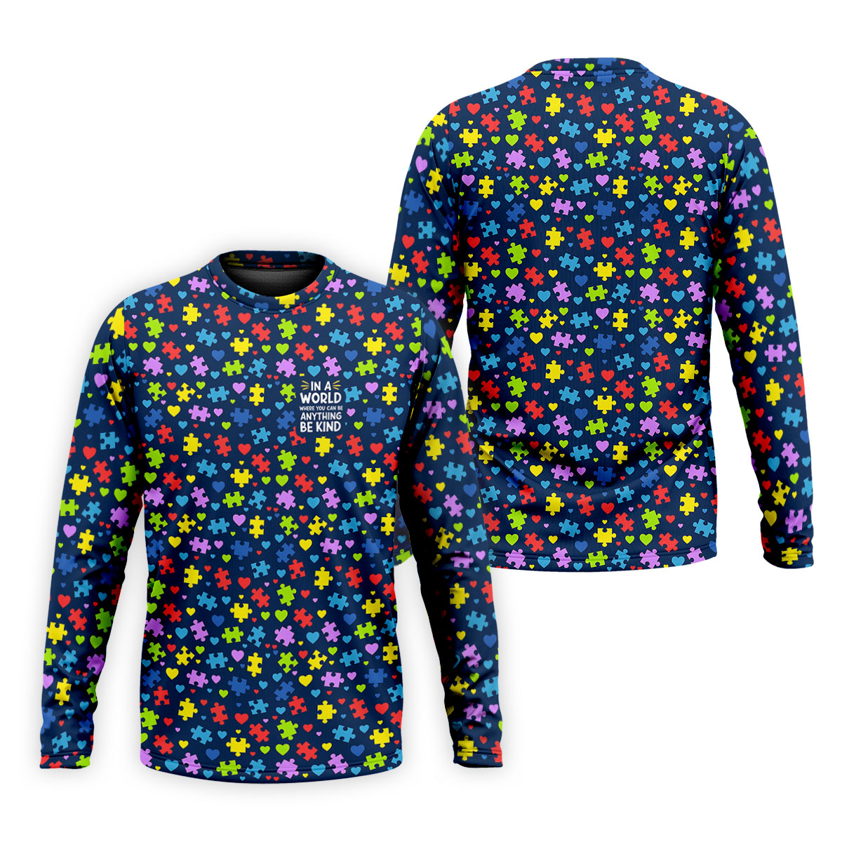 In A World Where You Can Be Anything Be Kind Autism Awareness Puzzle Pattern Navy Golf Shirt, Polo ShirtFor Men