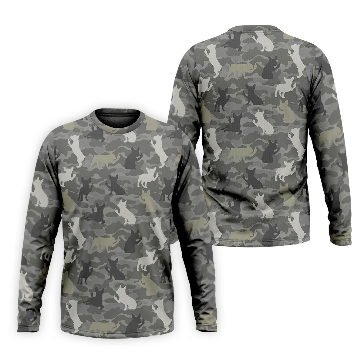 Grey Camo French Bulldog Pattern Golf Shirt, Mens Polo Shirt, Golf Shirts For Men, Performance Golf Shirt