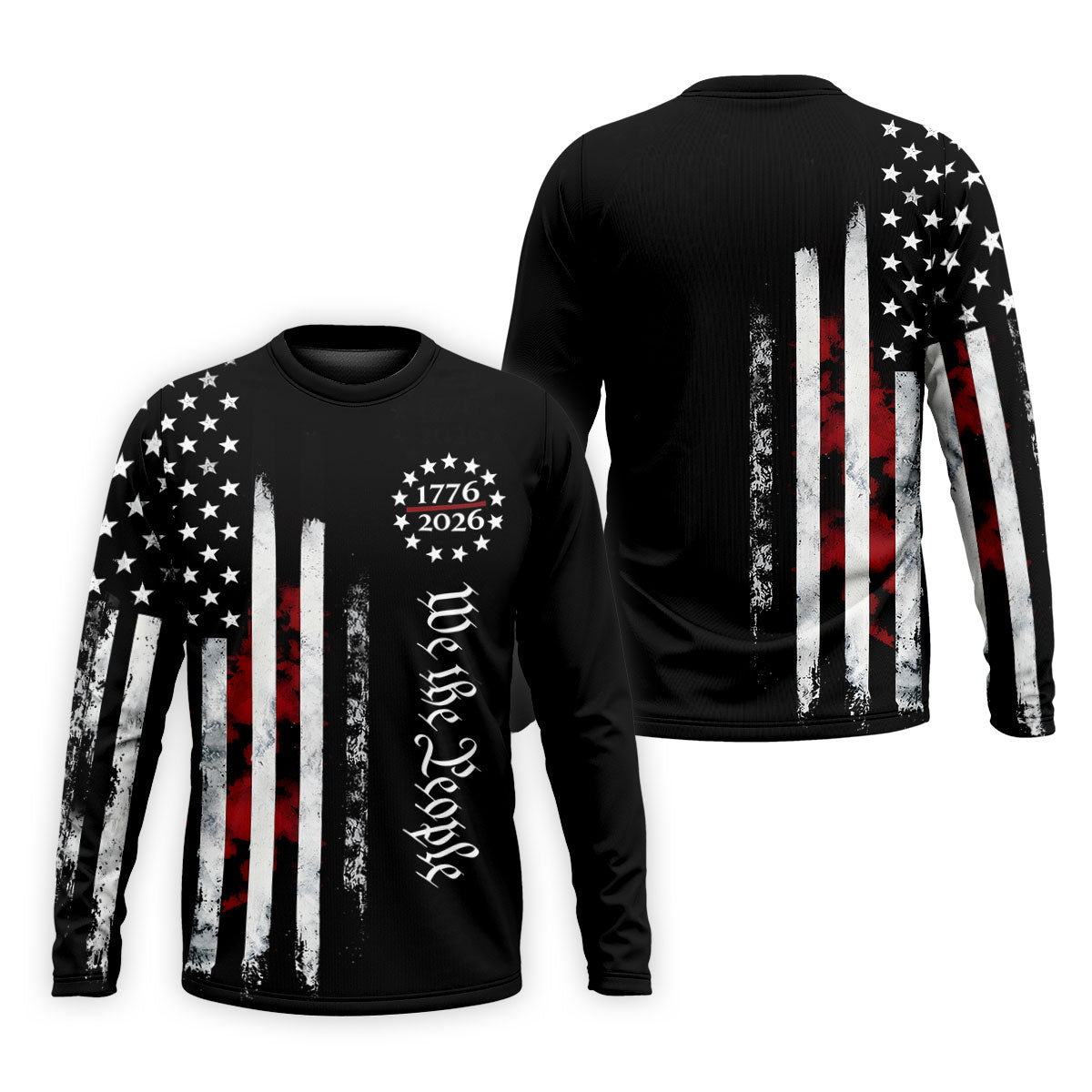 We The People Distressed Flag Patriotic Black Golf Shirt, 250 Years 4th Of July Golf Shirts For Men