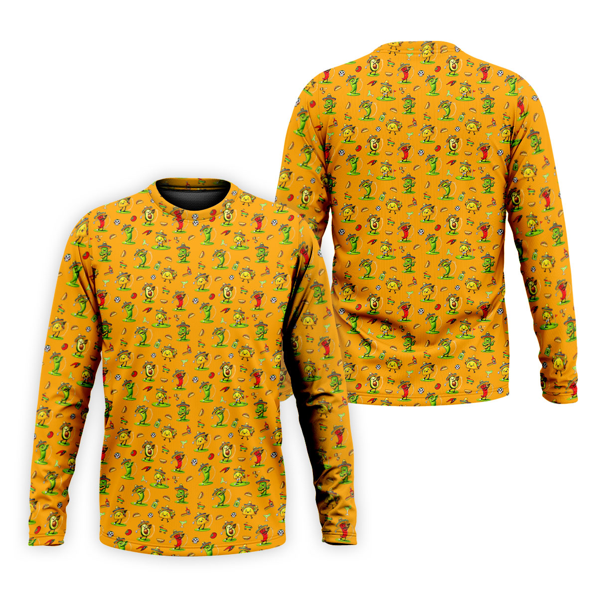 Mexican Cartoon Food Characters Cinco De Mayo Celebration Fiesta Themed Yellow Golf Shirts For Men