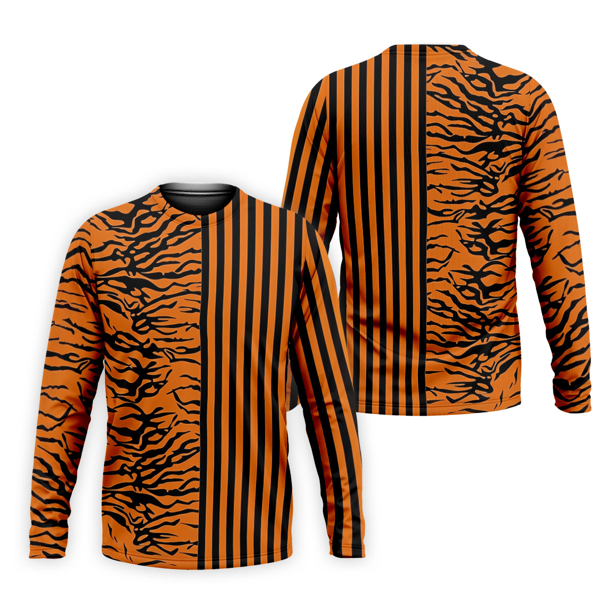 Orange Tiger Stripe Split Pattern Golf Shirt, Mens Golf Polo, Golf Apparel For Men, Golf Polo Shirts For Men