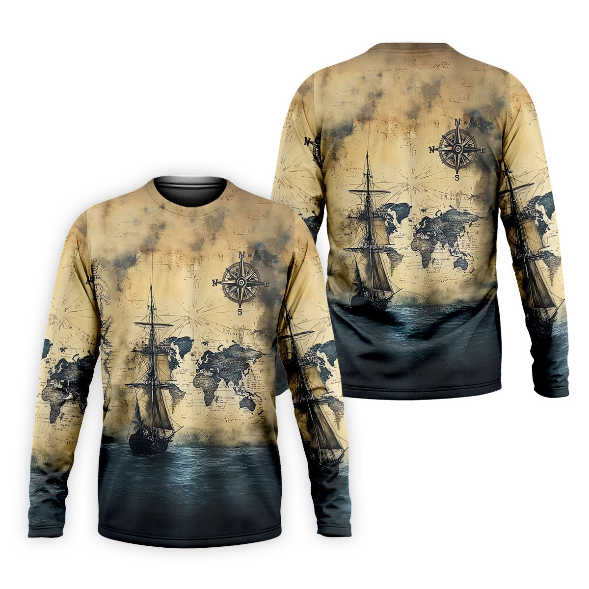 Vintage Ship Map Compass Ocean Golf Shirt, Hawaiian Golf Shirt, Mens Golf Shirts