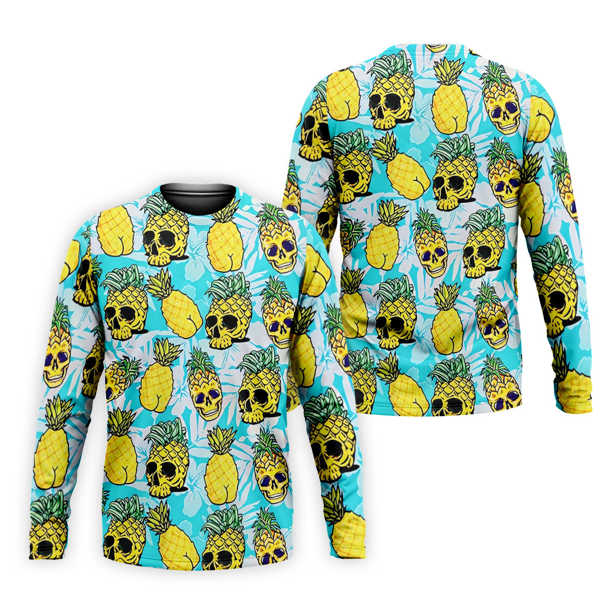 Tropical Pineapple Skull Pattern Golf Shirt, Mens Golf Shirts, Hawaiian Golf Shirt, Golf Apparel For Men