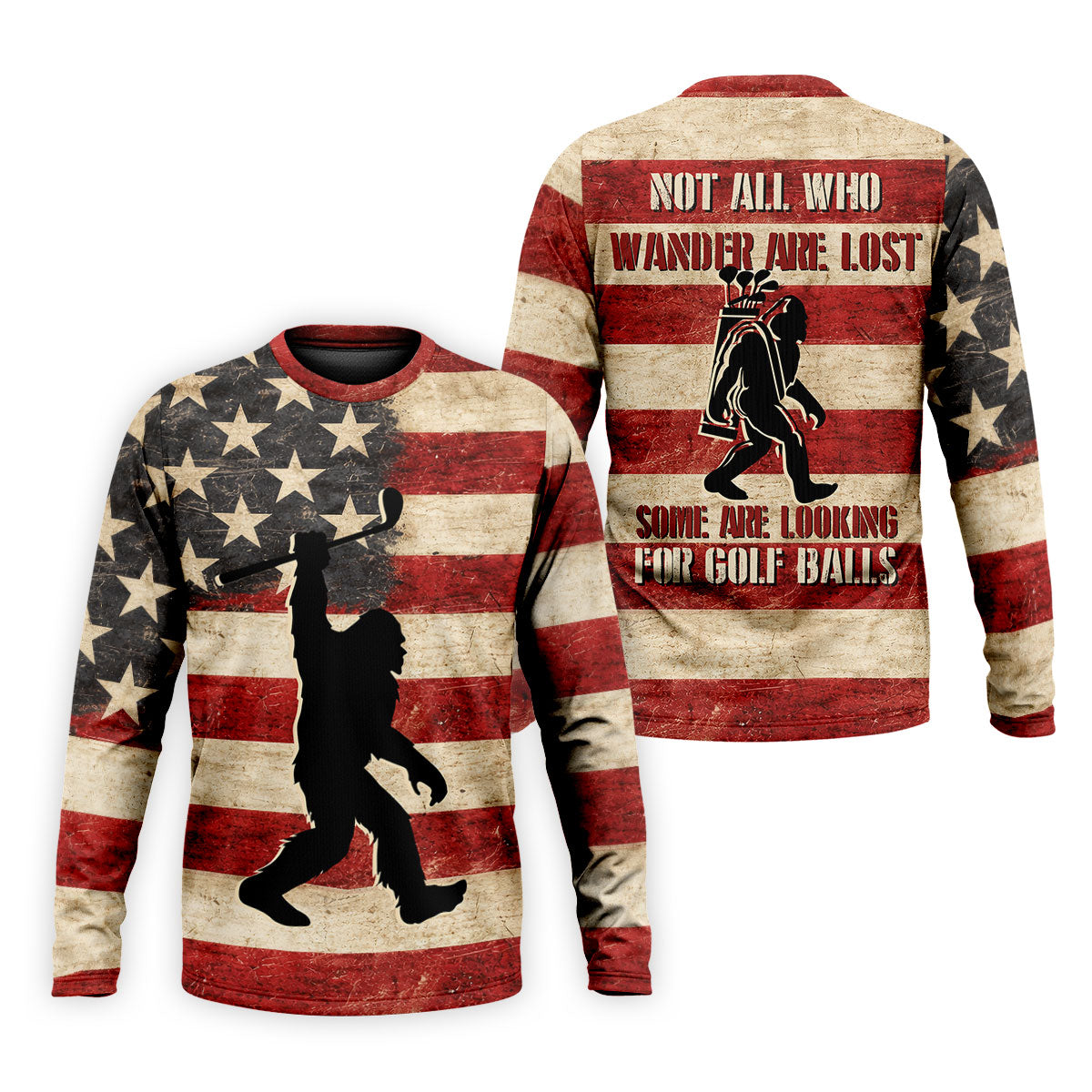 Vintage American Flag Bigfoot Golfer Polo Shirt, Mens Golf Polo, Golf Polo Shirts For Men