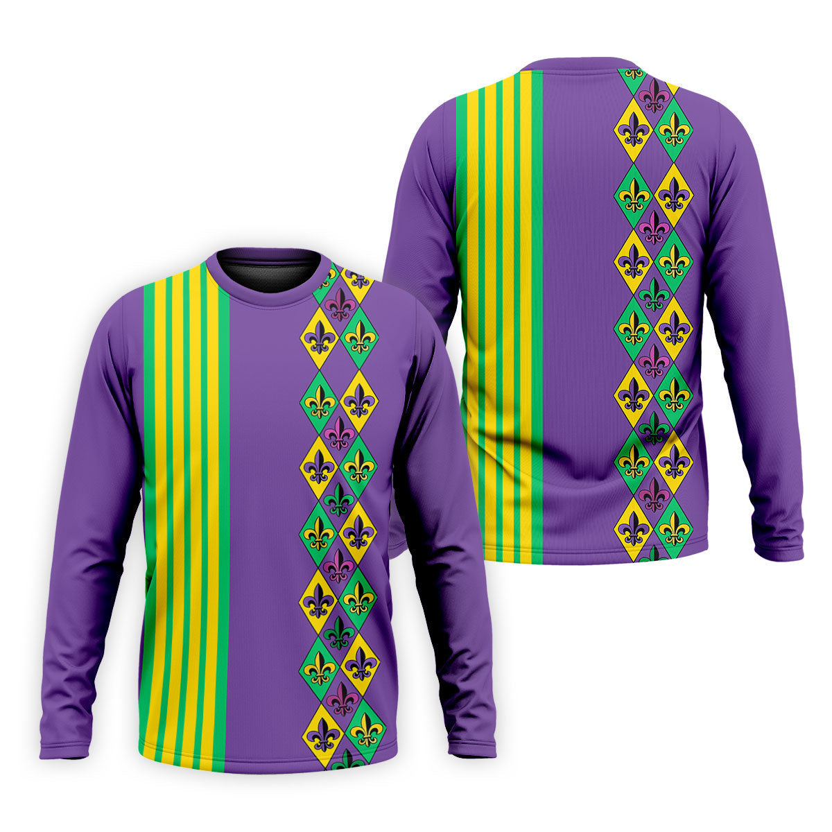 Fleur De Lis Argyle Pattern Purple Green Gold Stripes Golf Tops For Men, Polo ShirtFor Men, Golf Shirts For Men