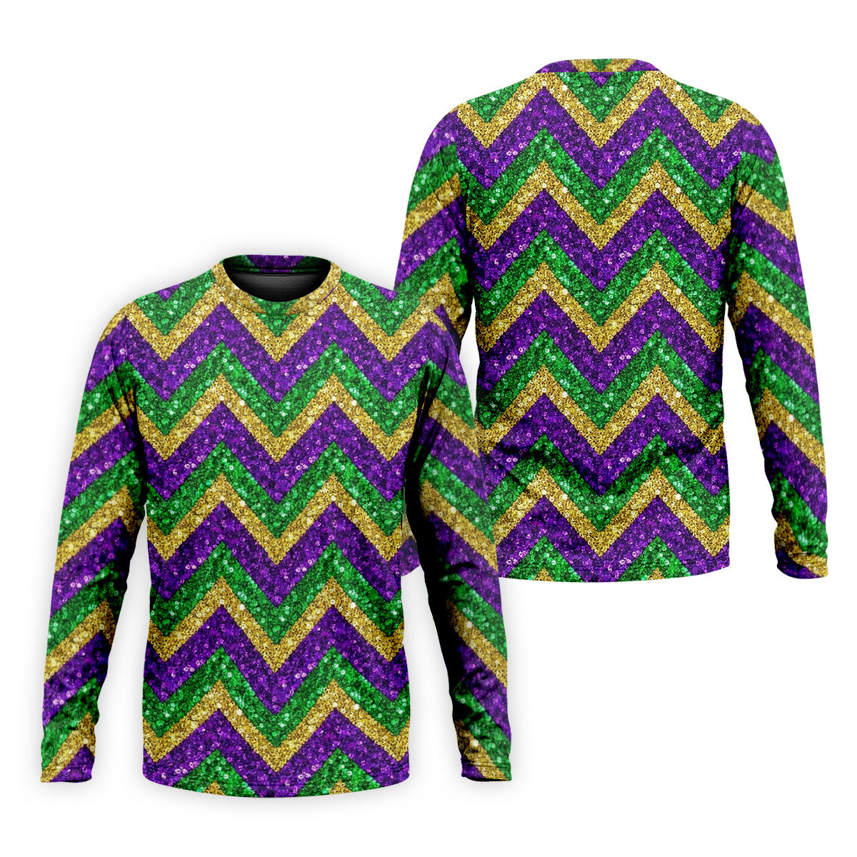 Mardi Gras Purple Gold Green Zigzag Pattern Glitter Print Golf Tops For Men, Polo ShirtFor Men, Golf Shirts For Men
