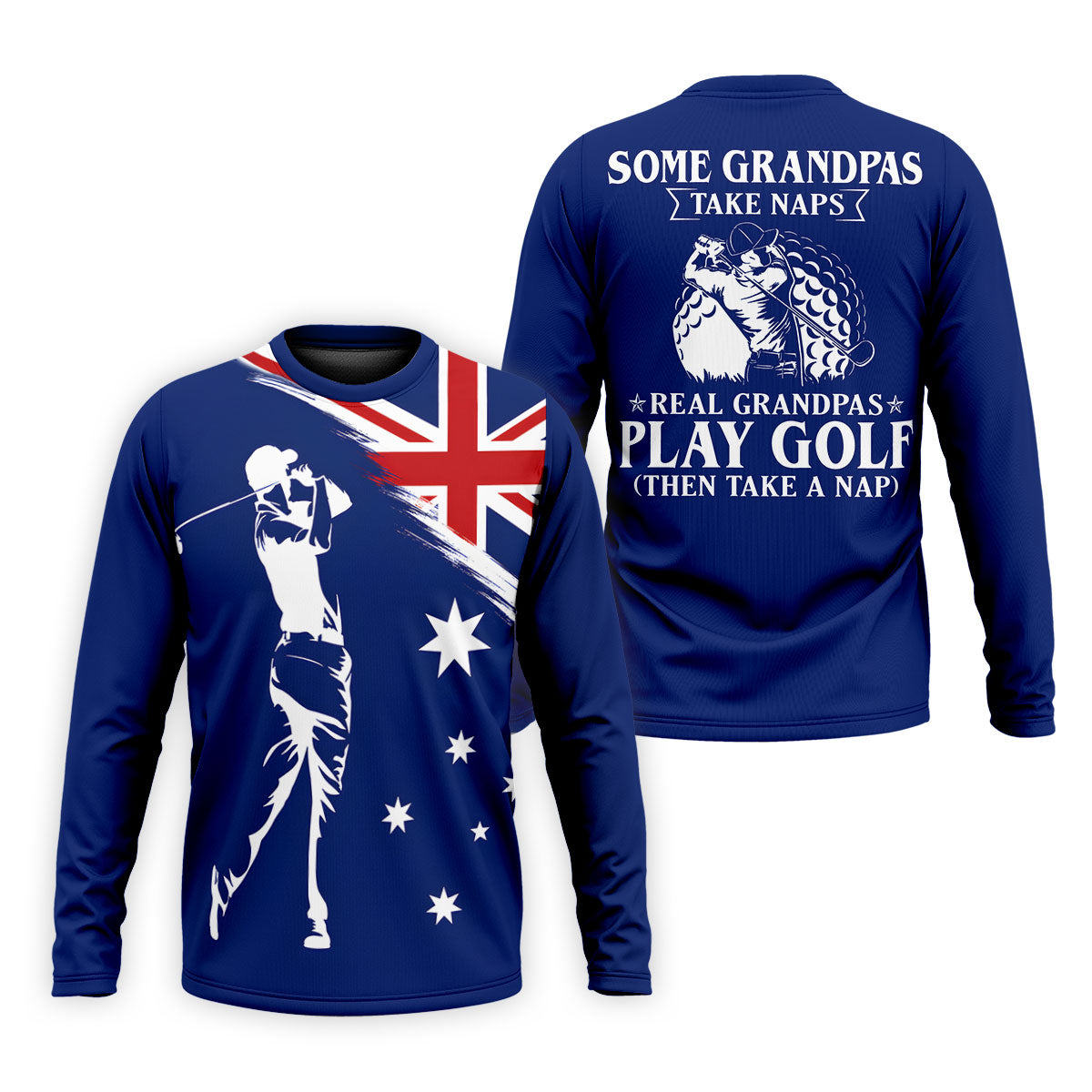Real Grandpas Play Golf Then Take A Nap Australia Flag Print Men's Funny Golf Shirts, Polo Shirtor Men