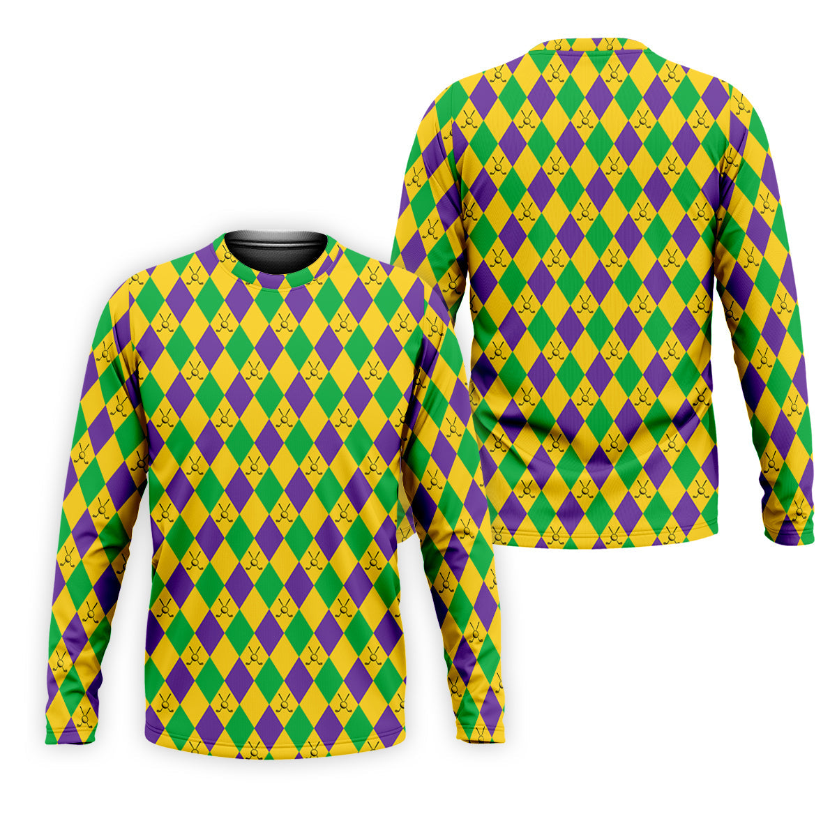 Green Gold Purple Argyle Pattern Mardi Gras Golf Shirt, Polo Shirt Men, Golf Shirts For Men