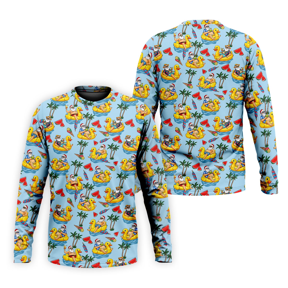 Men's Santa Duck Pool Float Hawaiian Golf Shirt, Christmas Golf Shirt, Golf Apparel For Men