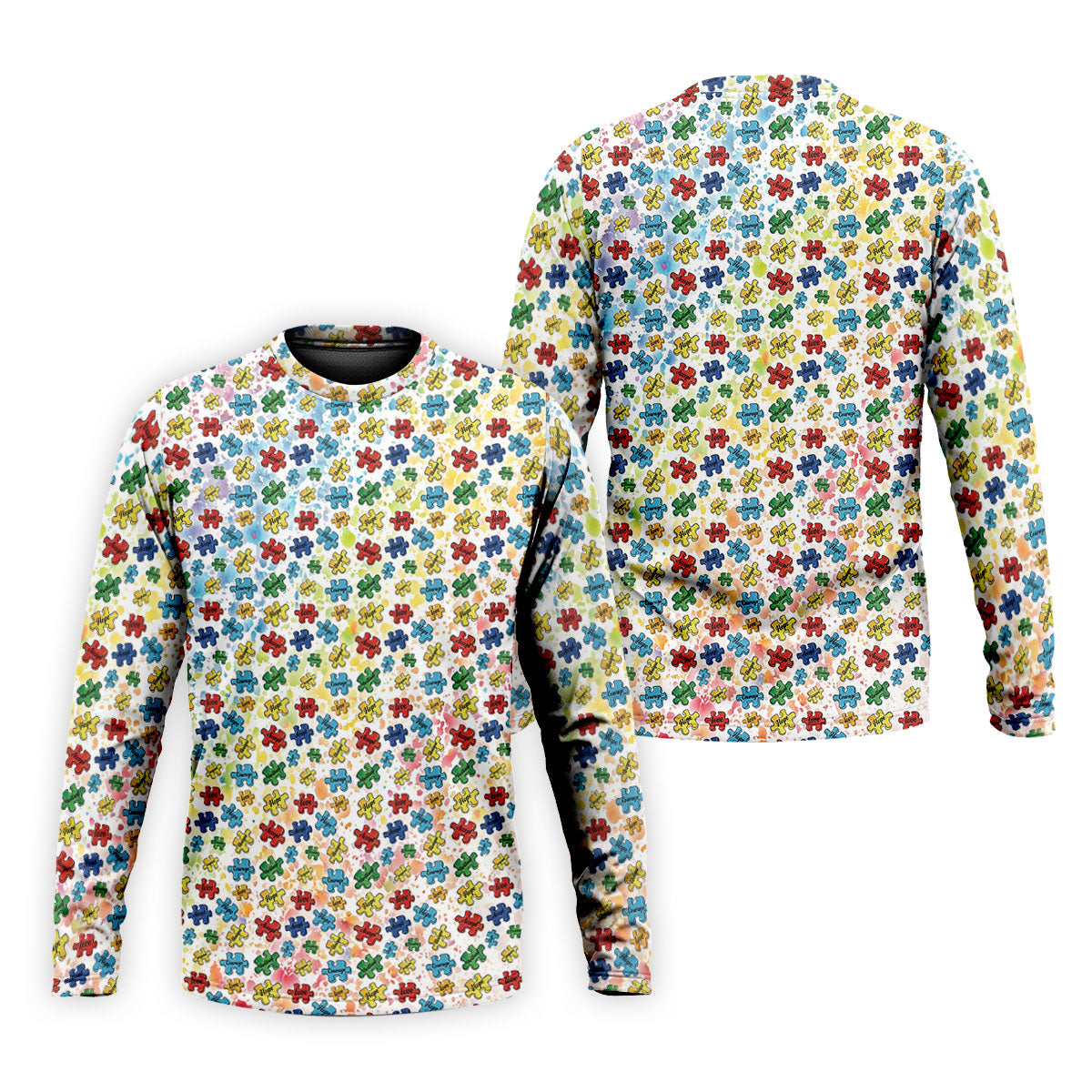 Autism Awareness Jigsaw Puzzle Pieces Rainbow Paint Splatter Men's Golf Shirt, Polo ShirtFor Men