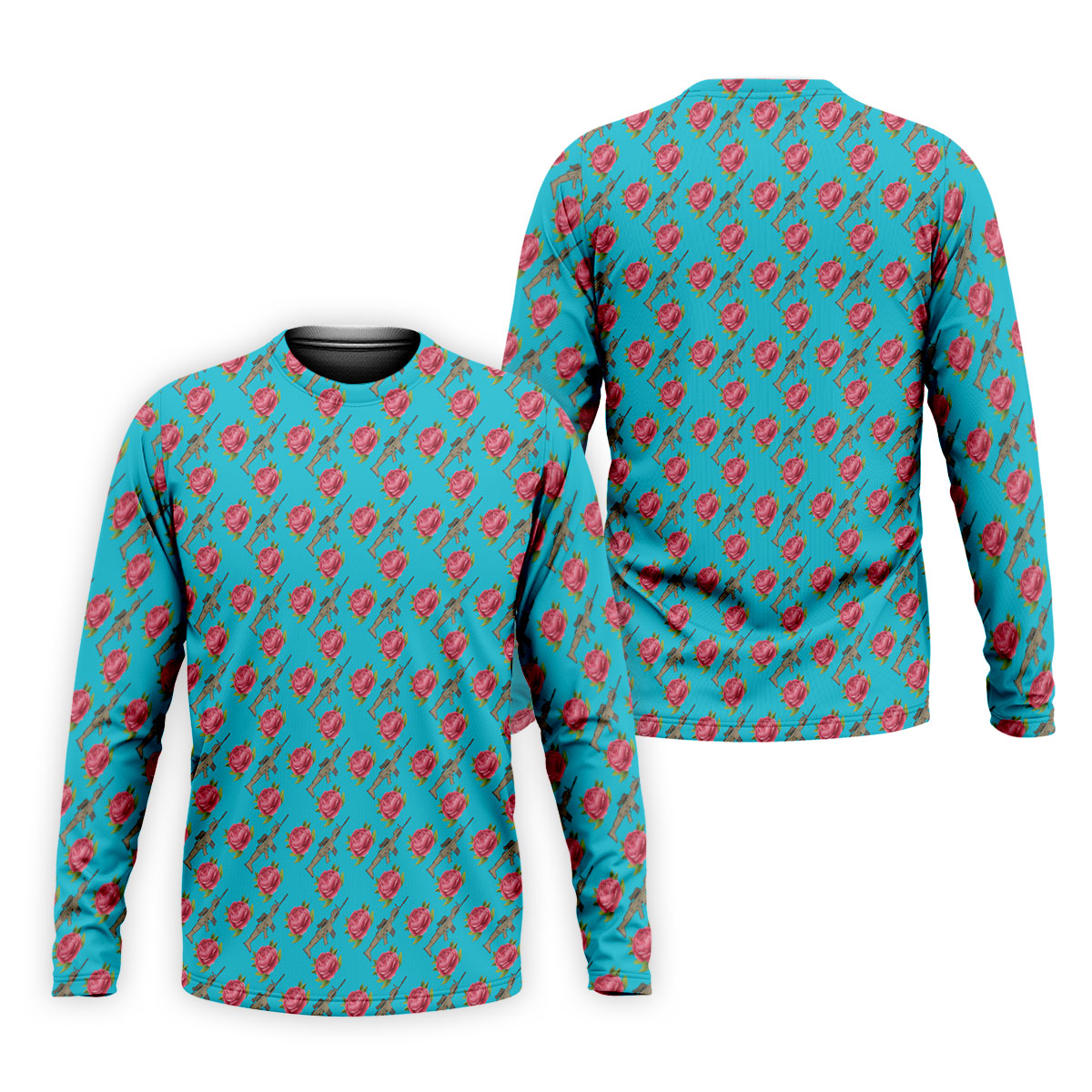 Gun And Rose Seamless Pattern Blue Golf Shirt, Golf Tops For Men, Golf Shirts For Men
