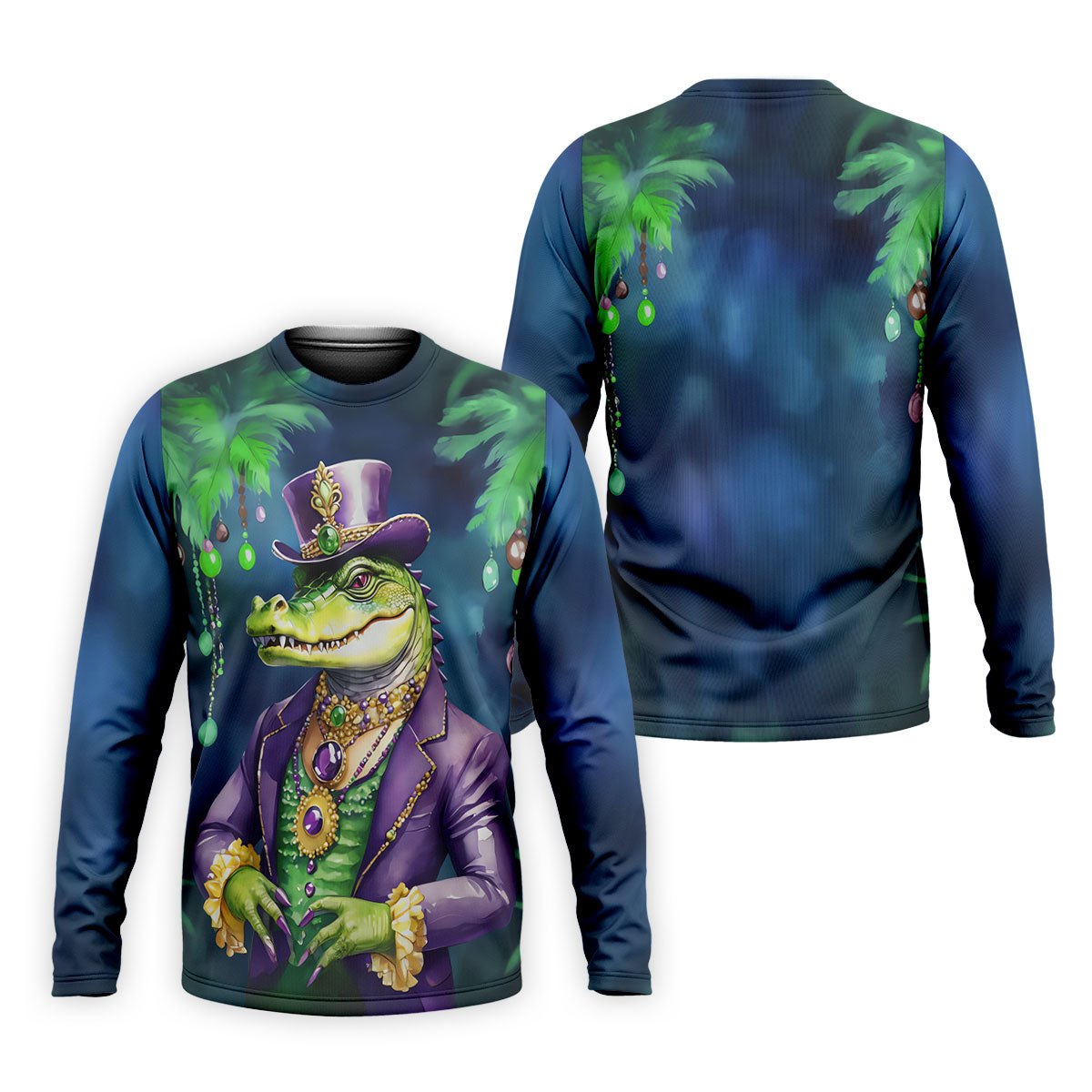 Mardi Gras Alligator Navy Golf Shirt, Men's Funny Golf Shirts, Polo ShirtFor Men, Golf Shirts For Men