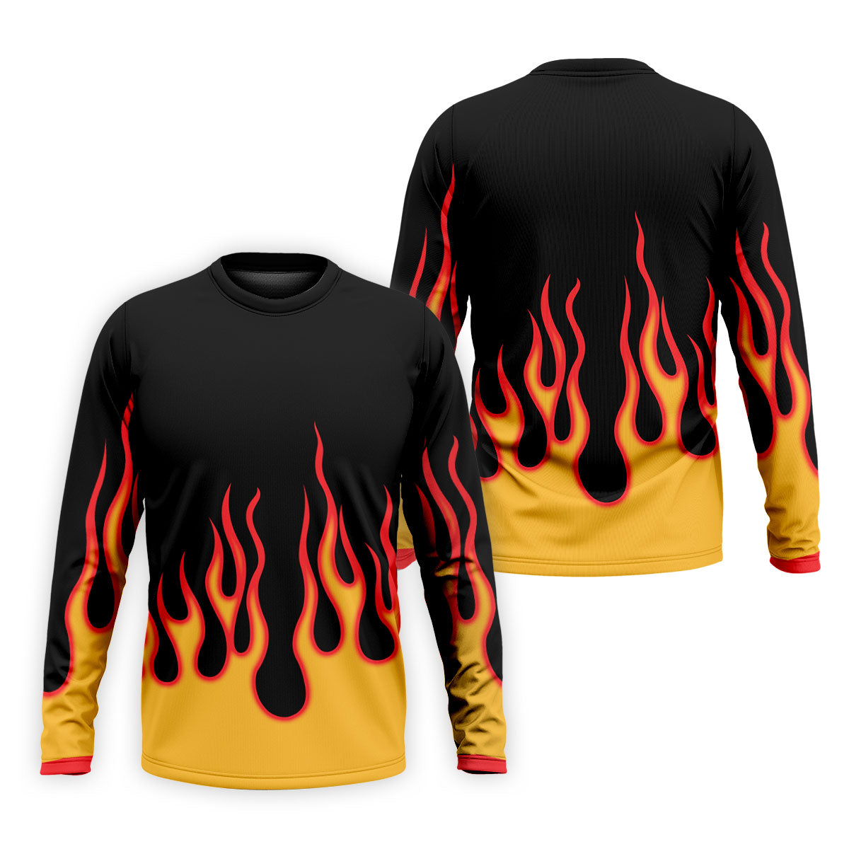 Black Red Yellow Flame Sleeve Golf Shirt, Hawaiian Golf Shirt, Mens Golf Shirts