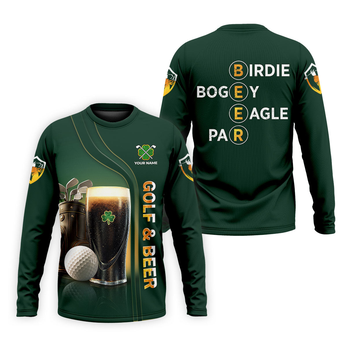 Birdie Bogey Eagle Par Golf And Beer St Patrick's Day Green Golf Tops For Men, Golf Shirts For Men