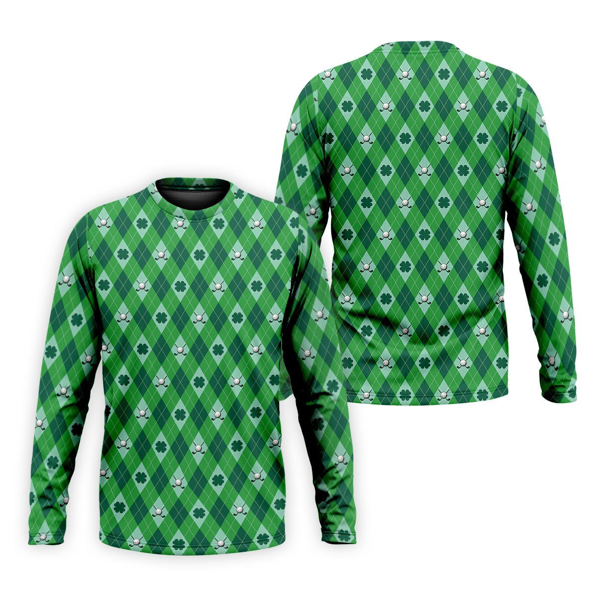 Lucky Four Leaf Clover Golf Ball Pattern Argyle Pattern St Patrick's Day Golf Shirt, Polo ShirtFor Men