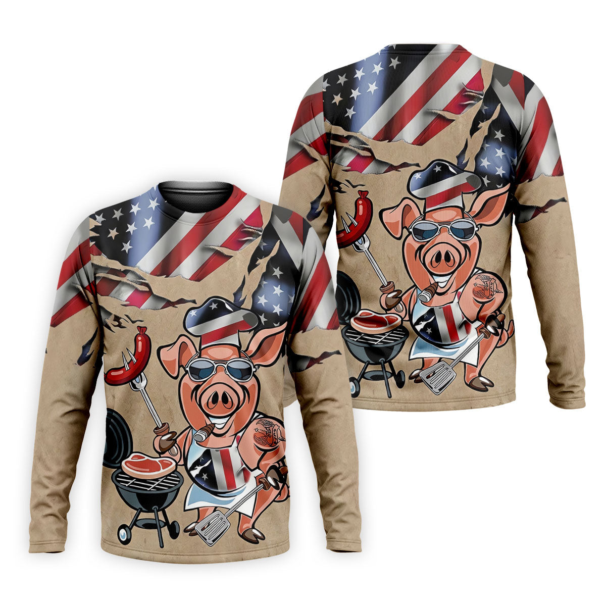 Patriotic American Flag Funny BBQ 250th Anniversary Dark Beige Polo ShirtFor Men, Golf Shirts For Men