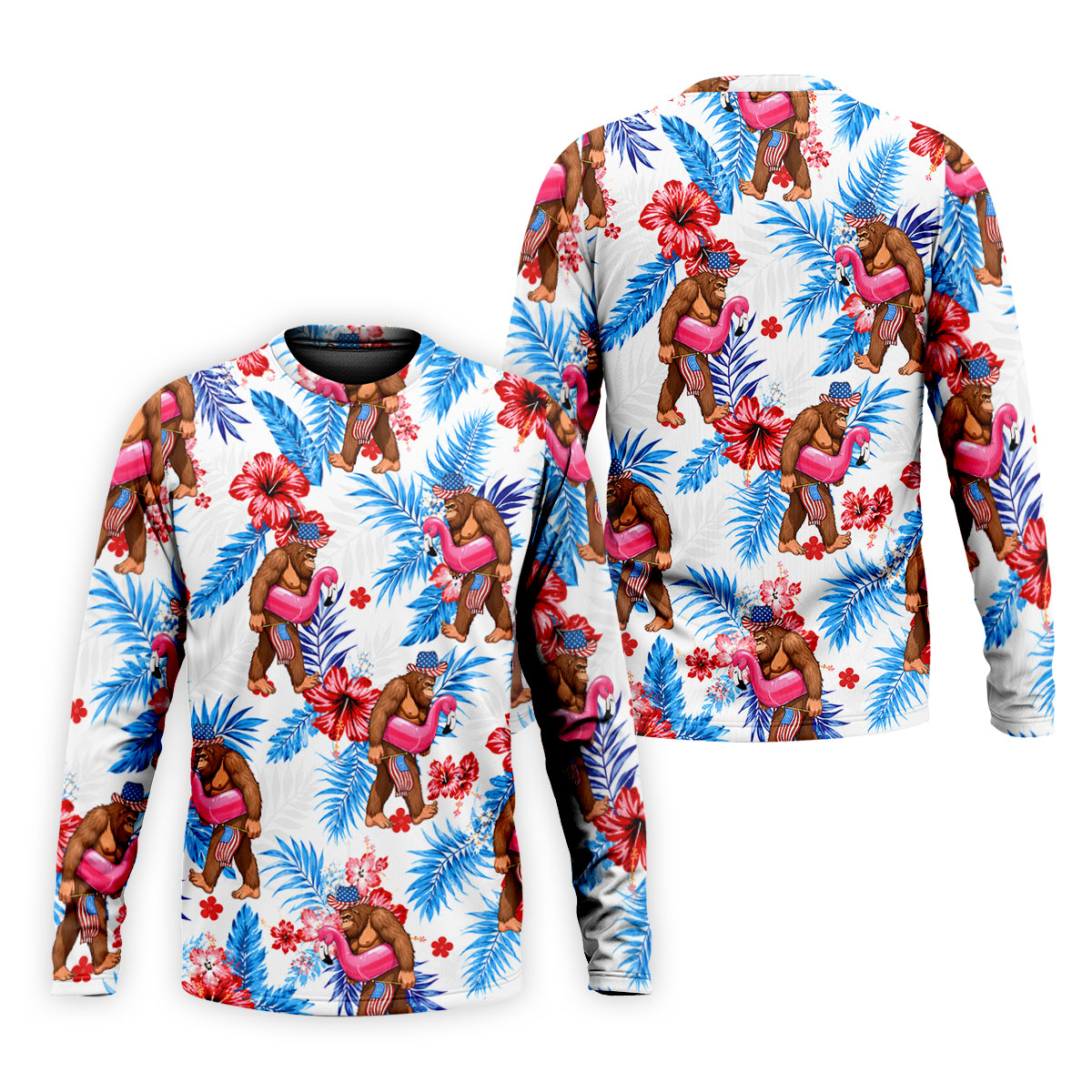 Bigfoot Flamingo Float Tropical Hawaiian Golf Shirt, Hawaiian Golf Shirt, Mens Golf Shirts
