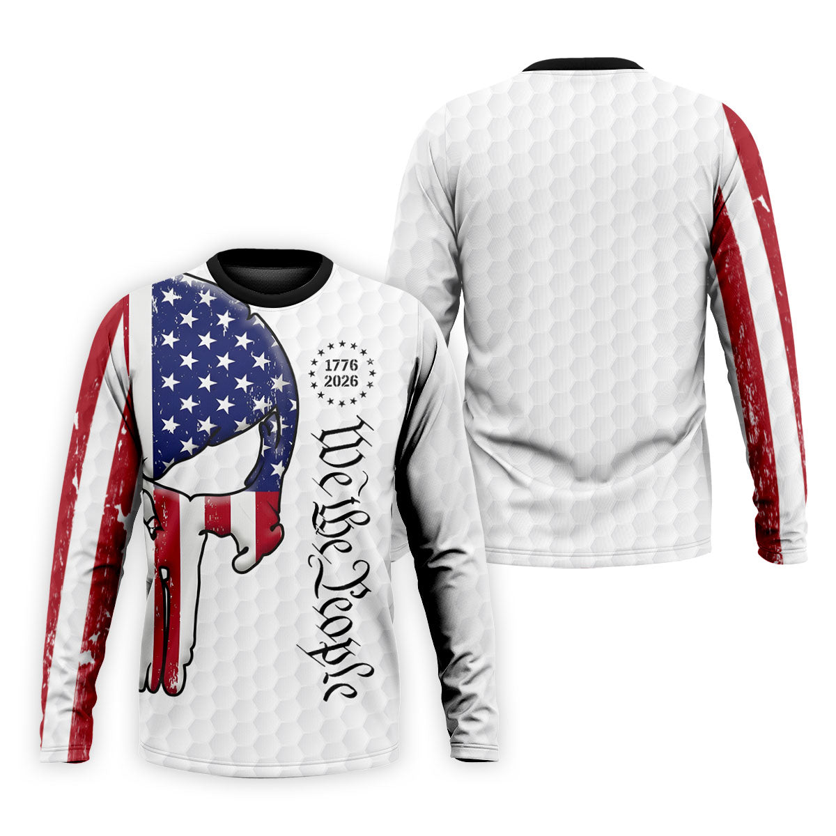 We The People 250 Celebration US Flag Pattern Skull Golf Shirt, Patriotic 4th Of July Golf Shirts For Men