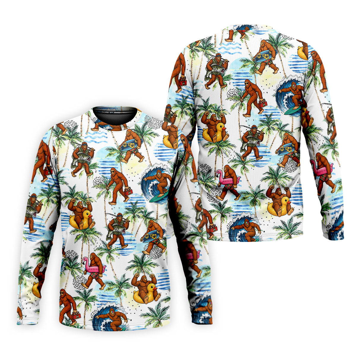 Tropical Bigfoot Surfing Fishing Beach Golf Shirt, Hawaiian Golf Shirt, Golf Apparel For Men, Mens Golf Shirts