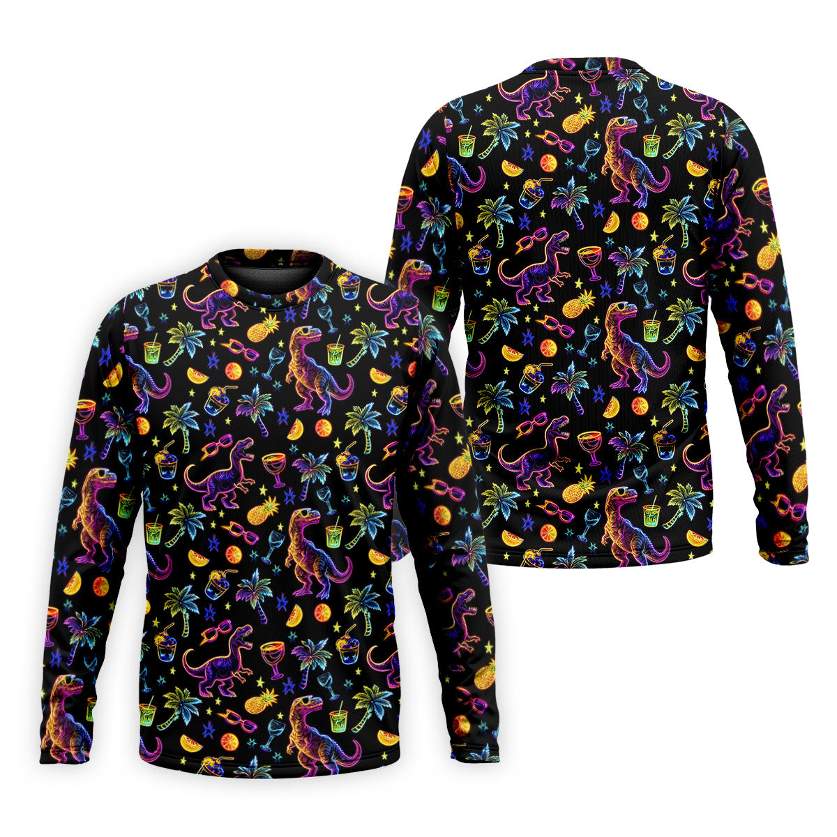 Neon Dinosaur Tropical Theme Hawaiian Golf Shirt, Polo Shirtor Men, Golfing Apparel