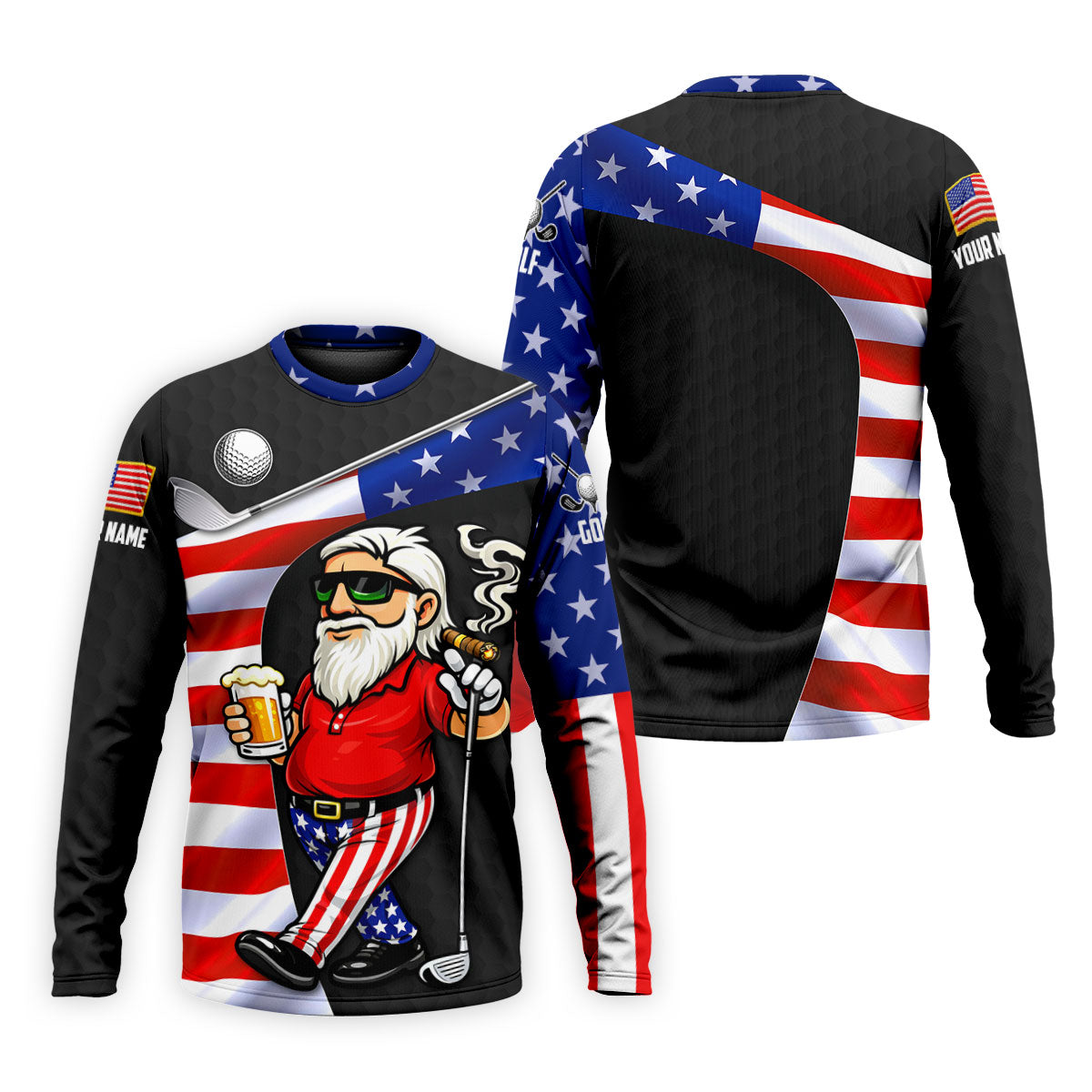 Golf And Beer Patriotic Man Golf Ball Pattern 4th Of July Black Golf Shirt, 250th Anniversary Golf Shirts For Men