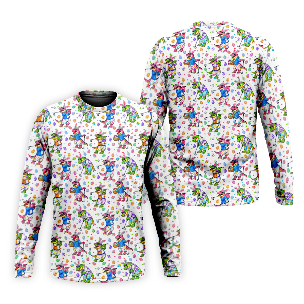 Easter Dinosaur Gradient Pattern Men's Funny Golf Shirts, Golf Shirts For Men, Polo ShirtFor Men