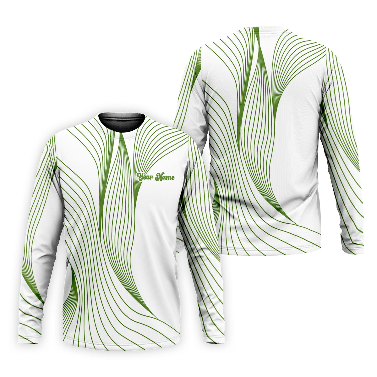 Geometric Line Wavy Line Green And White Custom Name Golf Shirts For Men, Men's Golf Shirt, Polo Shirt Men