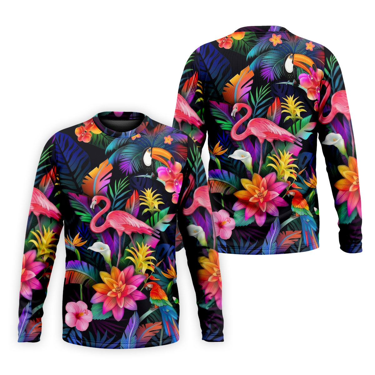 Colorful Tropical Birds And Flamingo Golf Shirt, Mens Golf Polo, Printed Golf Shirts